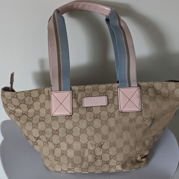 Gucci Web Handle Canvas Tote Pink/Blue - Picture 5 of 15